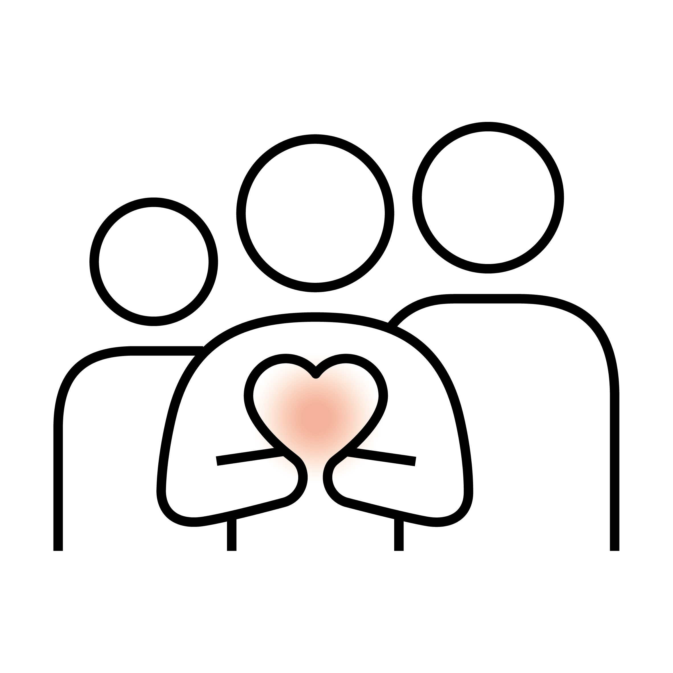 "Icon of a family with a heart symbol, stylised illustration of social ties and love."