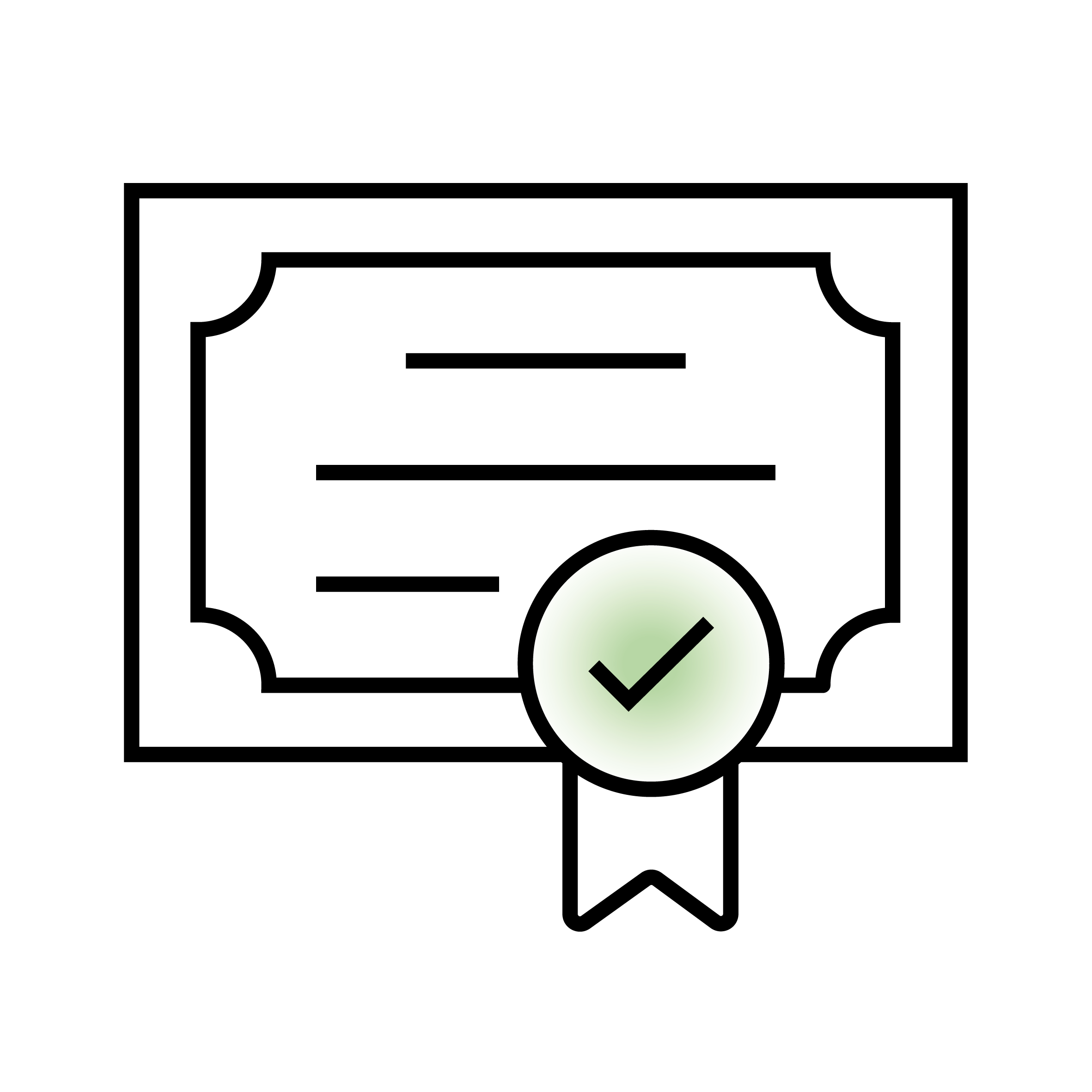 "Vector graphic of a certificate with tick seal for website SEO and accessibility."
