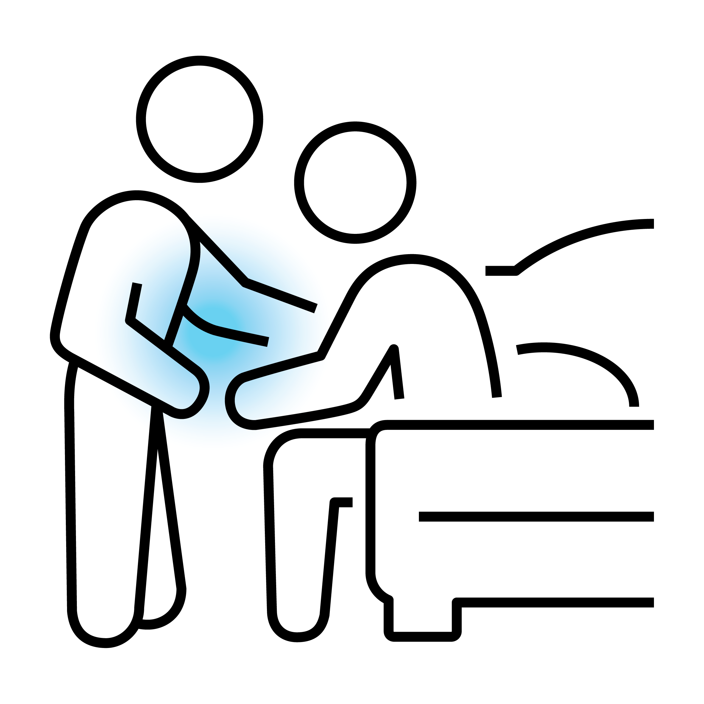Pictogram of a carer supporting a patient in bed.