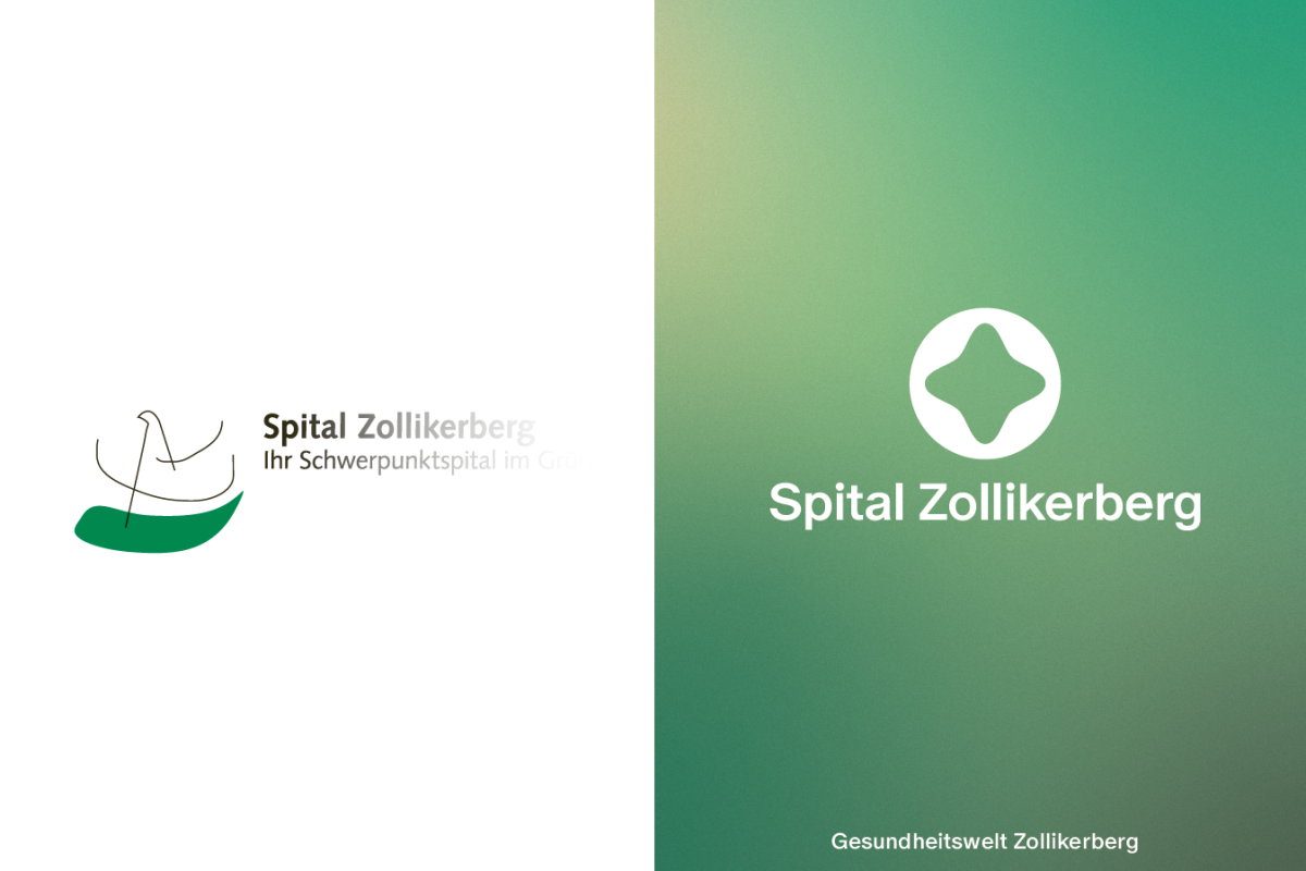 Logo des Spital Zollikerberg mit Farbverlauf von Weiß zu Grün.
