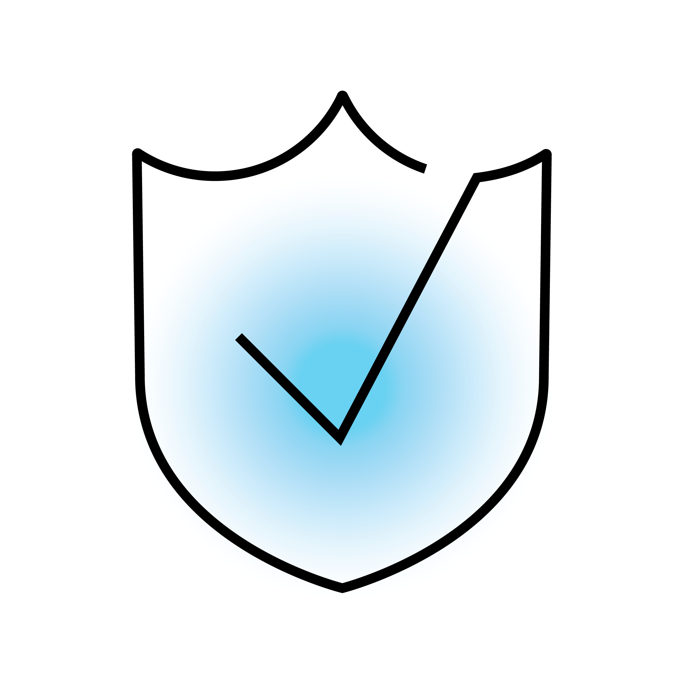 Schild-Symbol mit blauem Hintergrund und Häkchen zur Darstellung von Sicherheit oder Schutz.